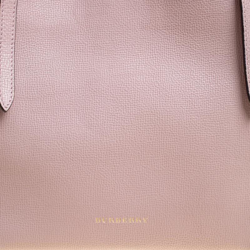 Beige Burberry Lilac Leather and House Check Fabric Small Canterbury Tote