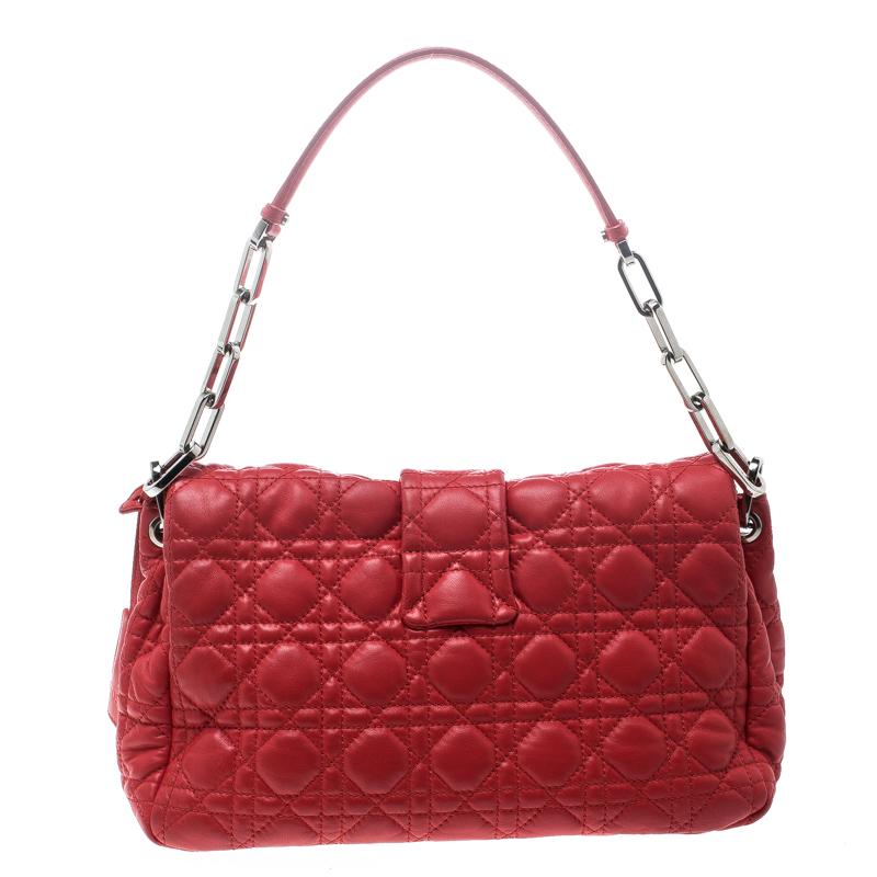 Women's Dior Red Cannage Leather New Lock Flap Bag