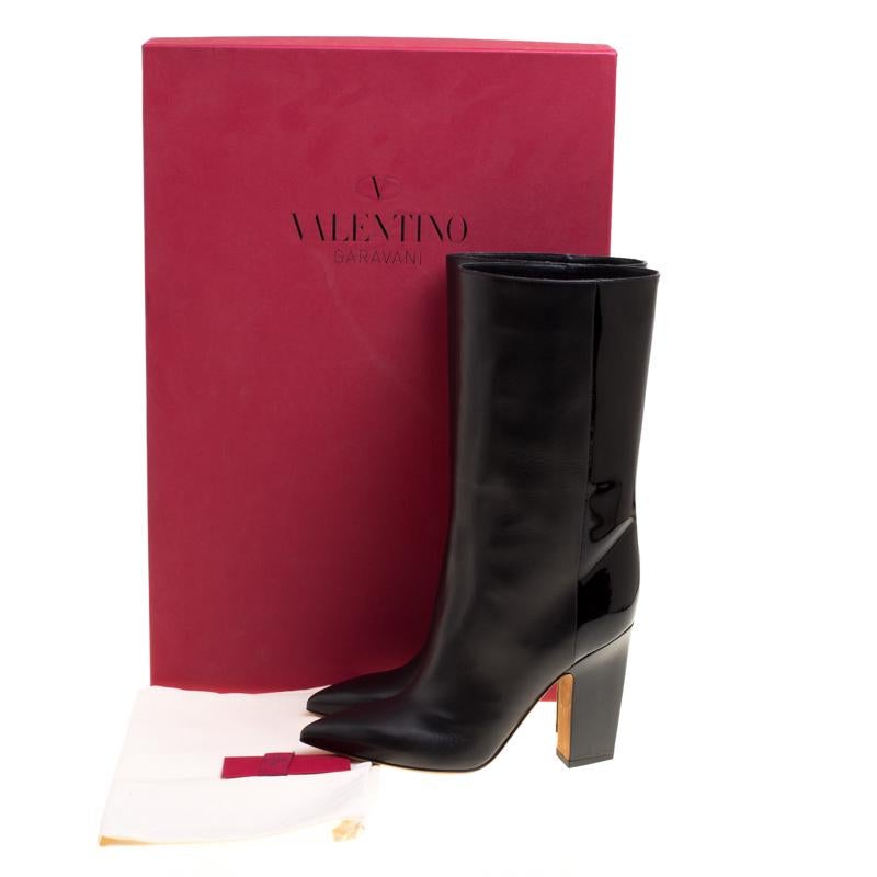 Valentino Black Leather Mid Calf Pointed Toe Boots Size 38 3