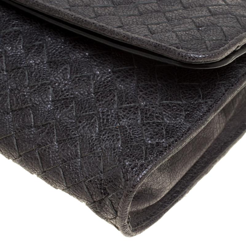 Bottega Veneta Black Shimmering Intrecciato Leather Clutch 7