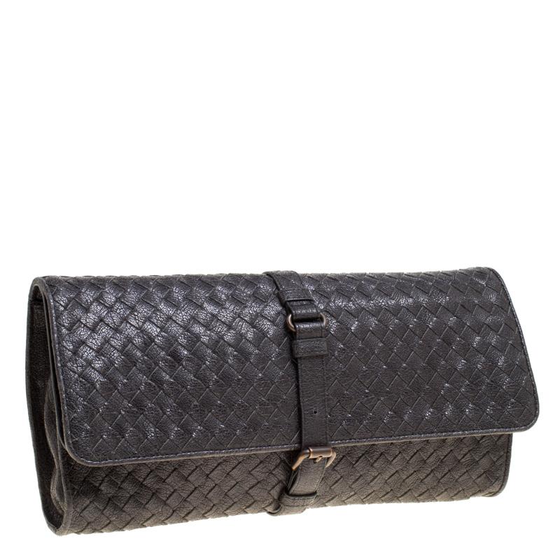 Bottega Veneta Black Shimmering Intrecciato Leather Clutch 5