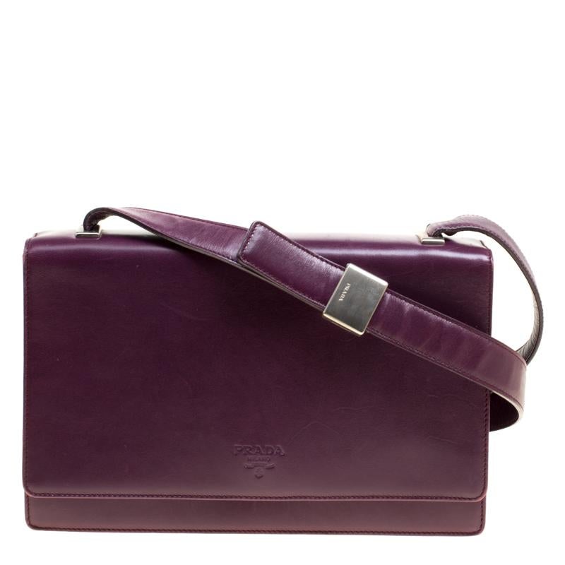 Prada Purple Leather Flap Shoulder Bag