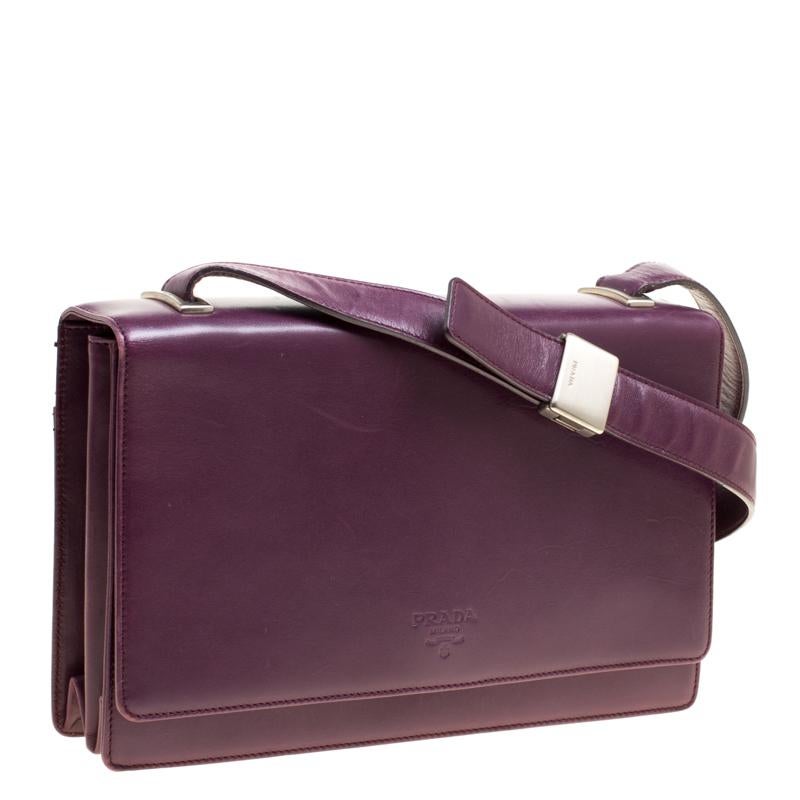 Prada Purple Leather Flap Shoulder Bag 4