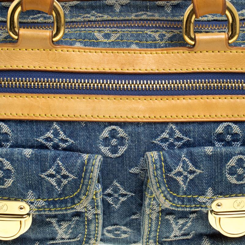 Louis Vuitton Blue Monogram Denim Neo Speedy Bag In Good Condition In Dubai, Al Qouz 2