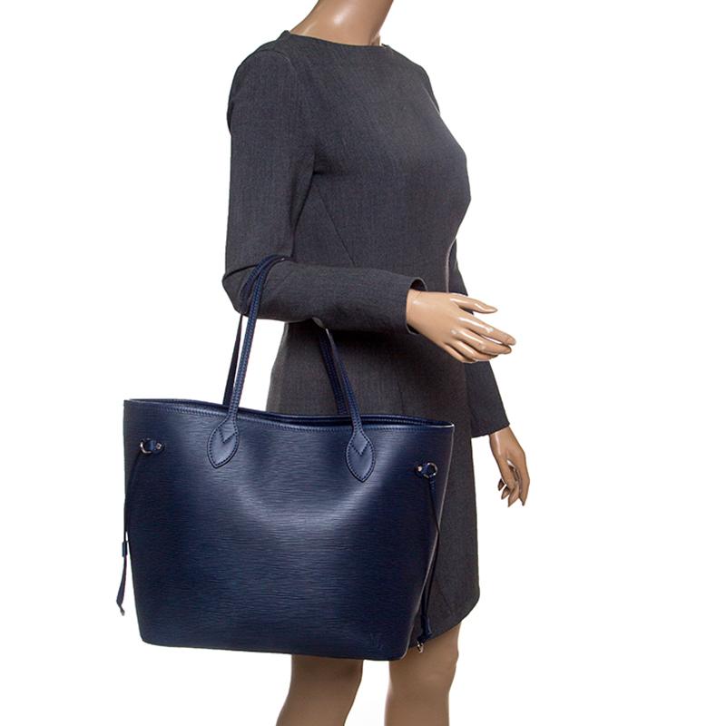 Black Louis Vuitton Blue Marine Epi Leather Neverfull MM Bag