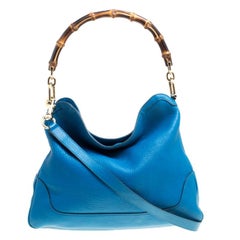 Gucci Blue Leather Medium Diana Bamboo Shoulder Bag