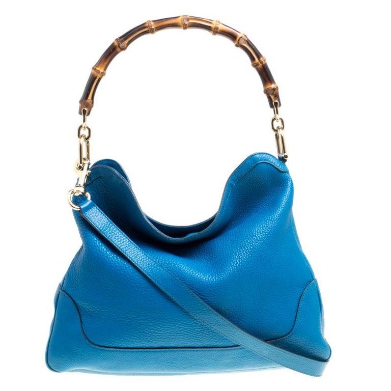Gucci Blue Leather Medium Diana Bamboo Shoulder Bag at 1stDibs