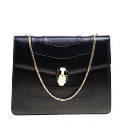 Bvlgari Black Leather Medium Serpenti Forever Shoulder Bag