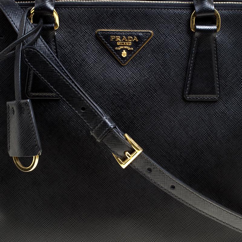 Prada Black Saffiano Lux Leather Medium Double Zip Tote 4