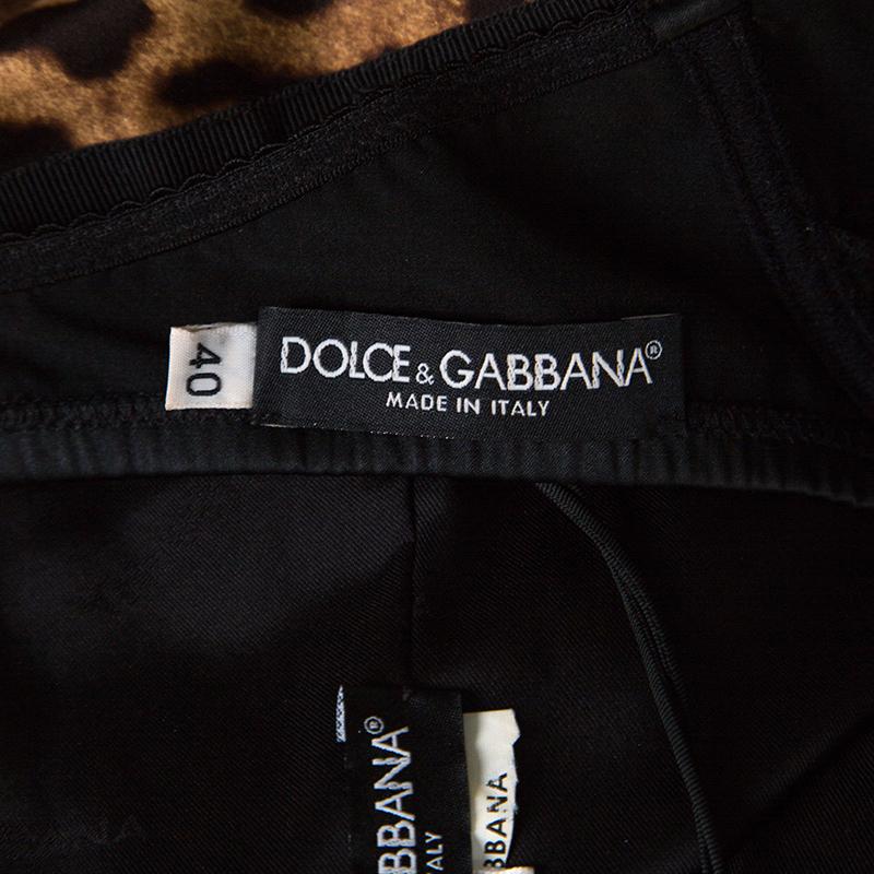 Dolce and Gabbana Brown Leopard Printed Satin Sheath Dress S 1