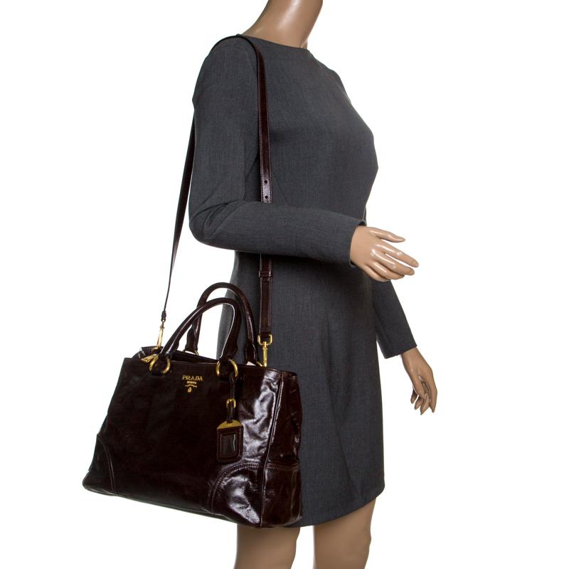 Black Prada Brown Leather Convertible Tote