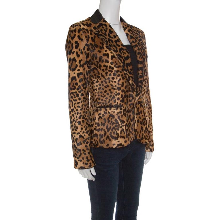 Ralph Lauren Brown Calf Hair Leopard Print Selma Blazer M For Sale at ...