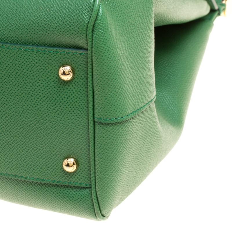 Dolce and Gabbana Green Leather Large Miss Sicily Top Handle Bag 3