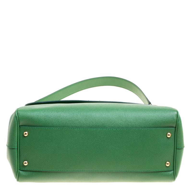 Dolce and Gabbana Green Leather Large Miss Sicily Top Handle Bag 2