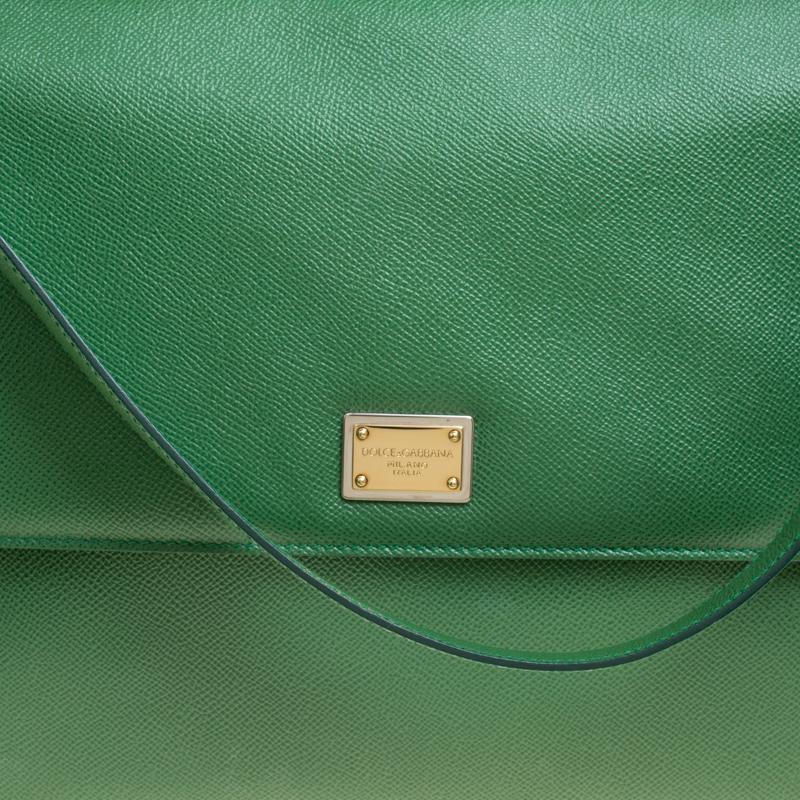 Women's Dolce and Gabbana Green Leather Large Miss Sicily Top Handle Bag