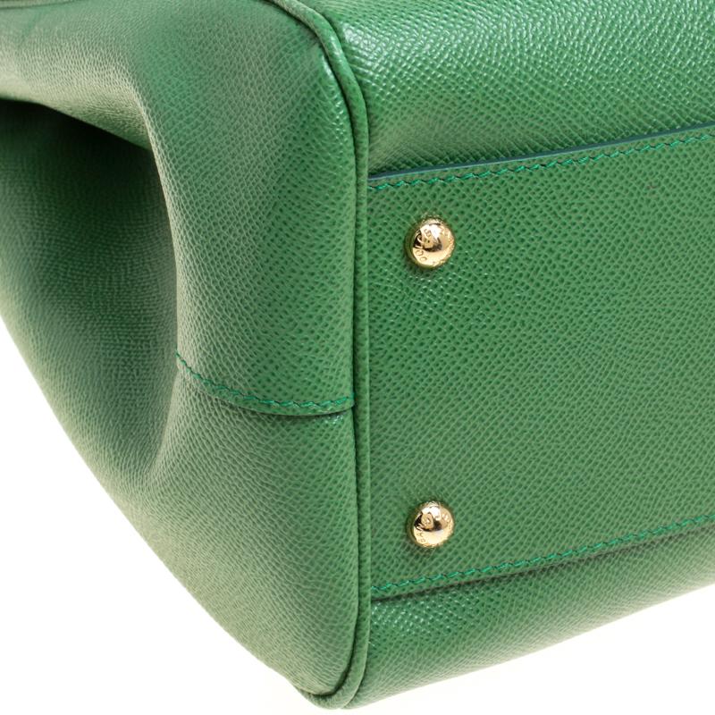 Dolce and Gabbana Green Leather Large Miss Sicily Top Handle Bag 5