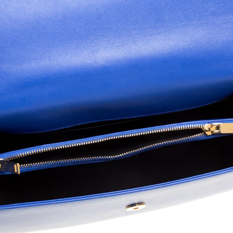 Saint Laurent Blue Leather Medium Moujik Top Handle Bag In Good Condition In Dubai, Al Qouz 2
