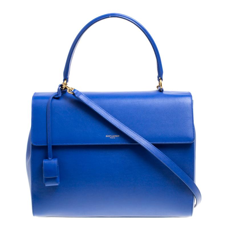 Saint Laurent Blue Leather Medium Moujik Top Handle Bag