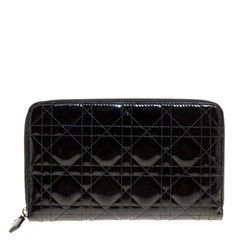 Dior Black Cannage Patent Leather Zip Around Pouch