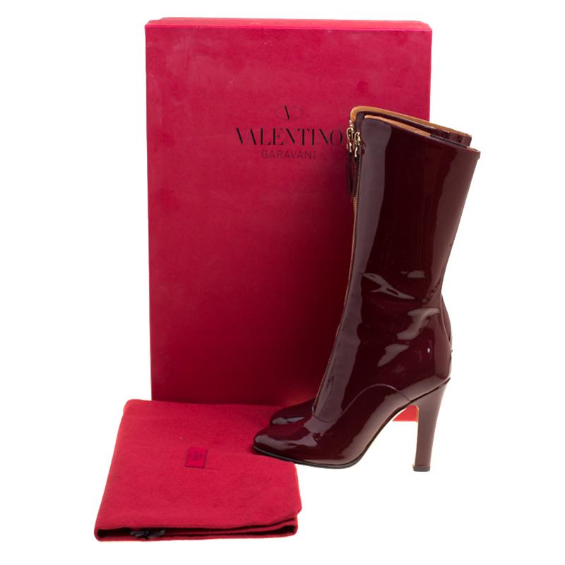 Valentino Crimson Red Patent Leather Zip Detail Mid Calf Boots Size 38 4