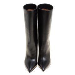 Valentino Black Leather and Beads Embellished Suede Mid Calf Boots Size 37