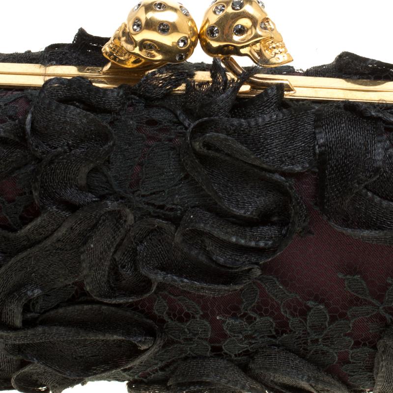 Alexander McQueen Black Lace Skull Crystal Clutch 2