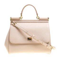 Dolce and Gabbana Beige Leather Medium Miss Sicily Satchel