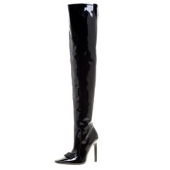Balenciaga Black Patent Leather Bow Detail Over The Knee Boots Size 37
