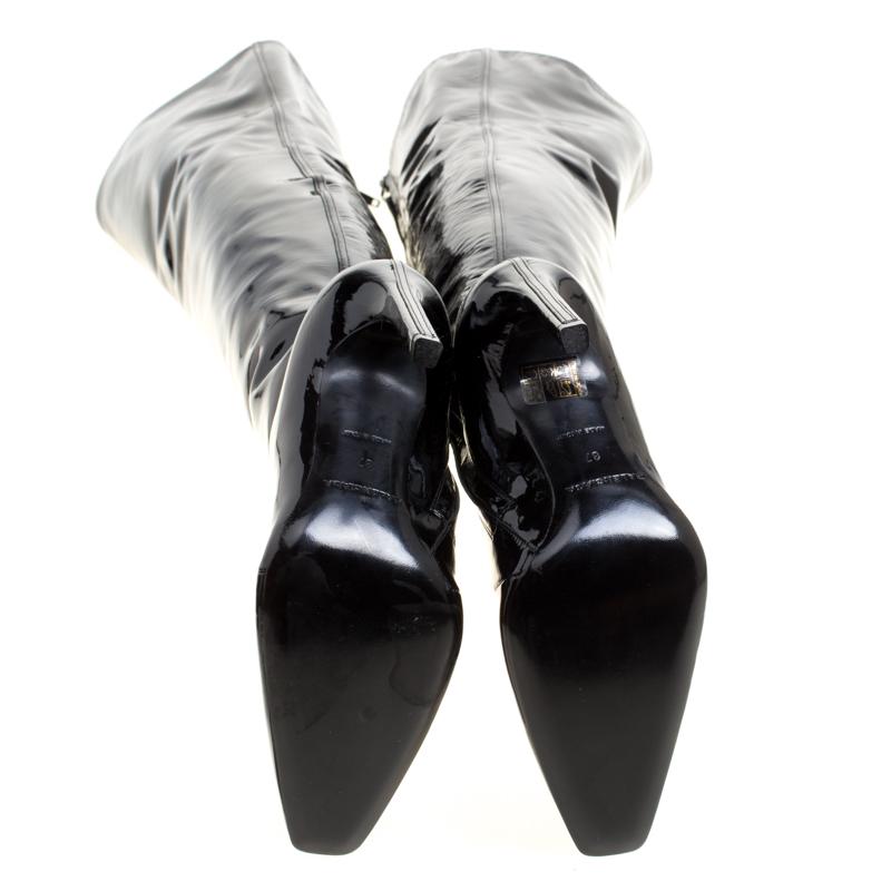 Women's Balenciaga Black Patent Leather Bow Detail Over The Knee Boots Size 37