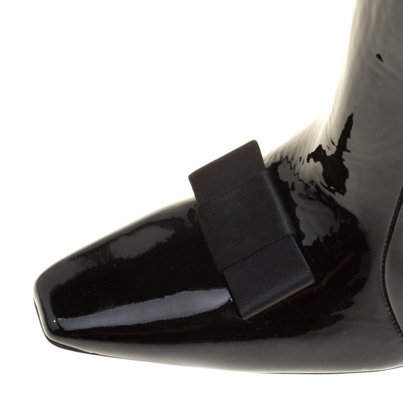 Balenciaga Black Patent Leather Bow Detail Over The Knee Boots Size 37 3