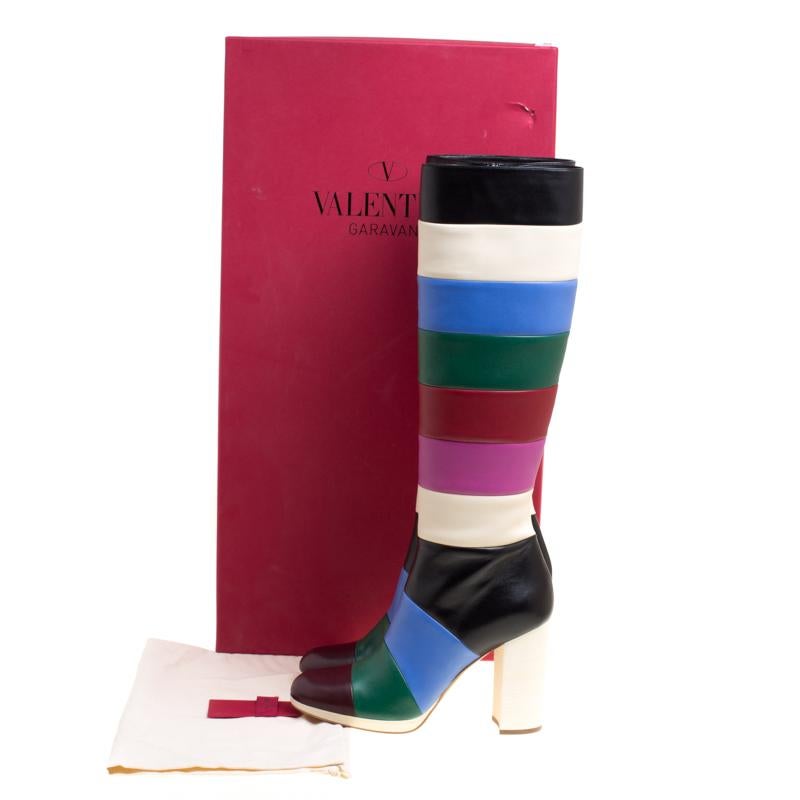 Valentino Multicolor Striped Leather Knee Boots Size 40 3