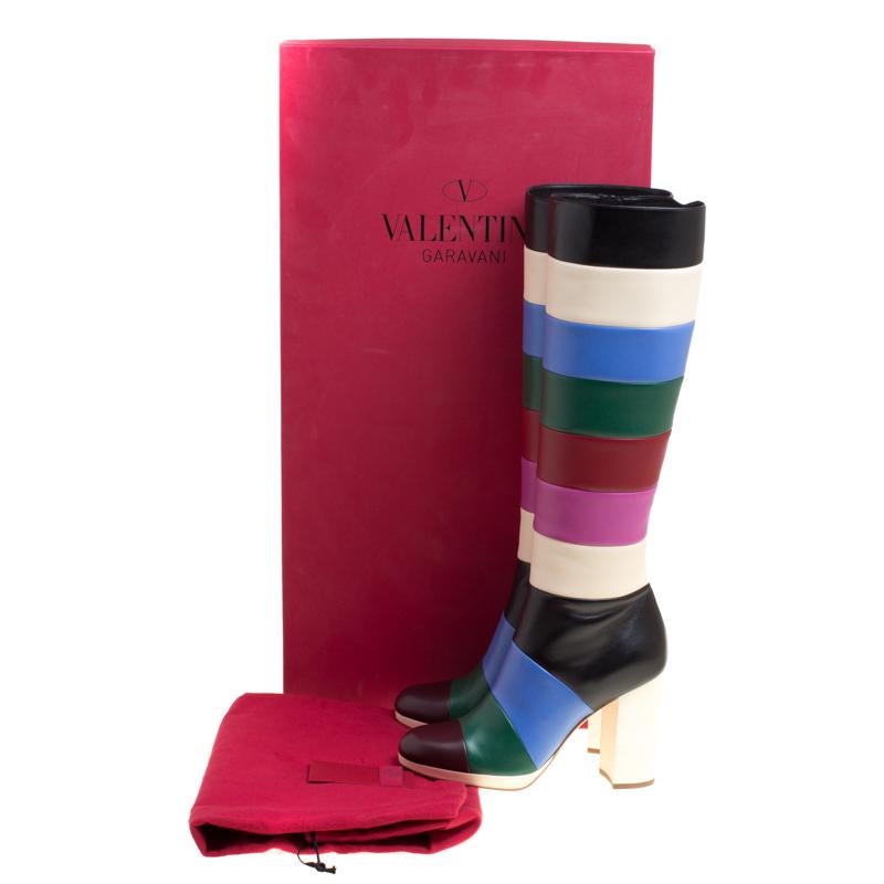Valentino Multicolor Striped Leather Knee Boots Size 37 1