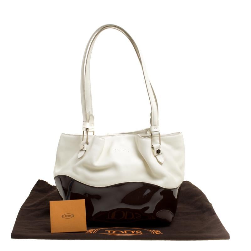 Tod's White/Brown Leather Small Flower Shopper Tote 1