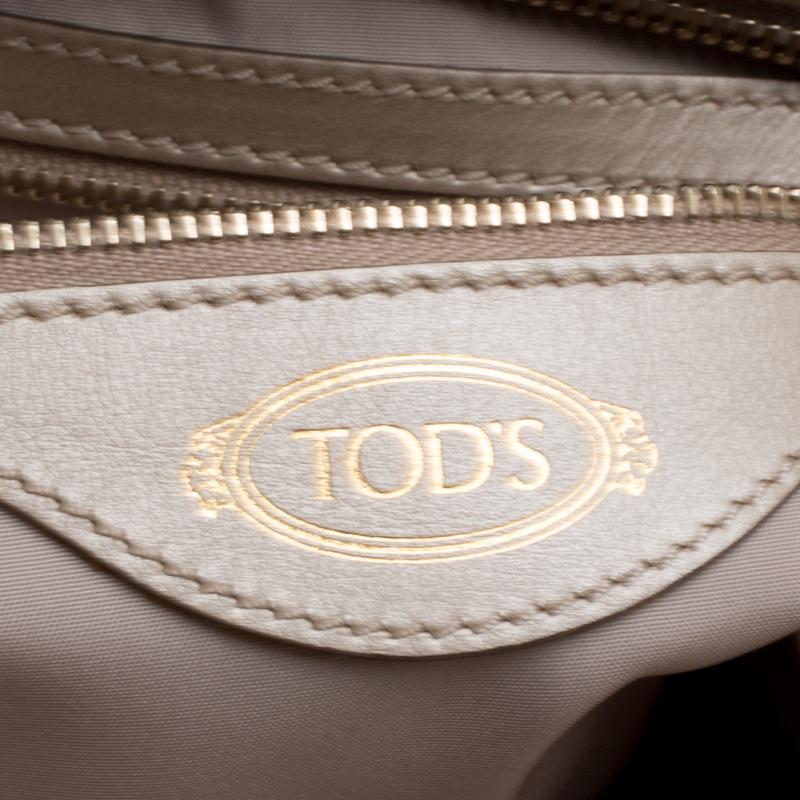 Tod's Metallic Beige Leather Small Studded Flower Tote 6