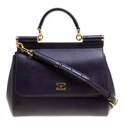 Dolce and Gabbana Purple Leather Medium Miss Sicily Top Handle Bag