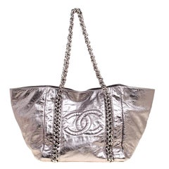 Chanel Gun Metal Leather Modern Chain East West Tote