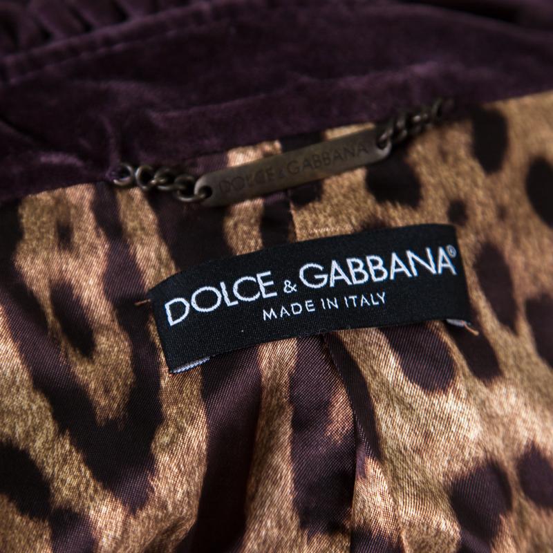 Dolce and Gabbana Purple Velvet Ruffled Trim Jacket M In Good Condition In Dubai, Al Qouz 2