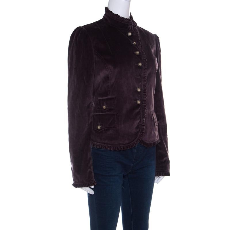 Black Dolce and Gabbana Purple Velvet Ruffled Trim Jacket M