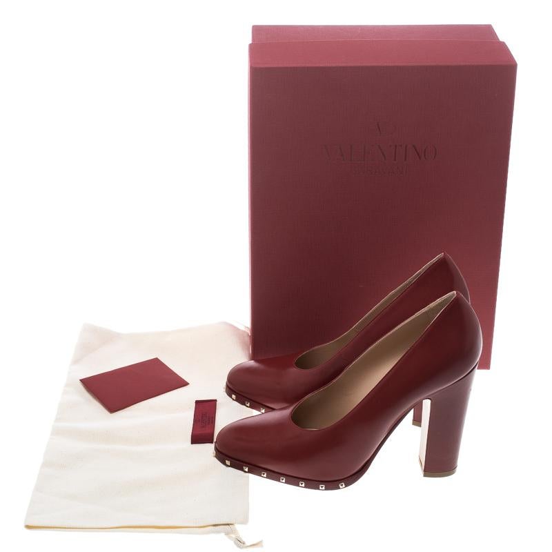 Valentino Red Leather Soul Rockstud Block Heel Pumps Size 38 3