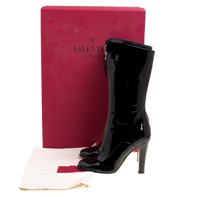 Valentino Black Patent Leather Zip Detail Mid Calf Boots Size 40 3