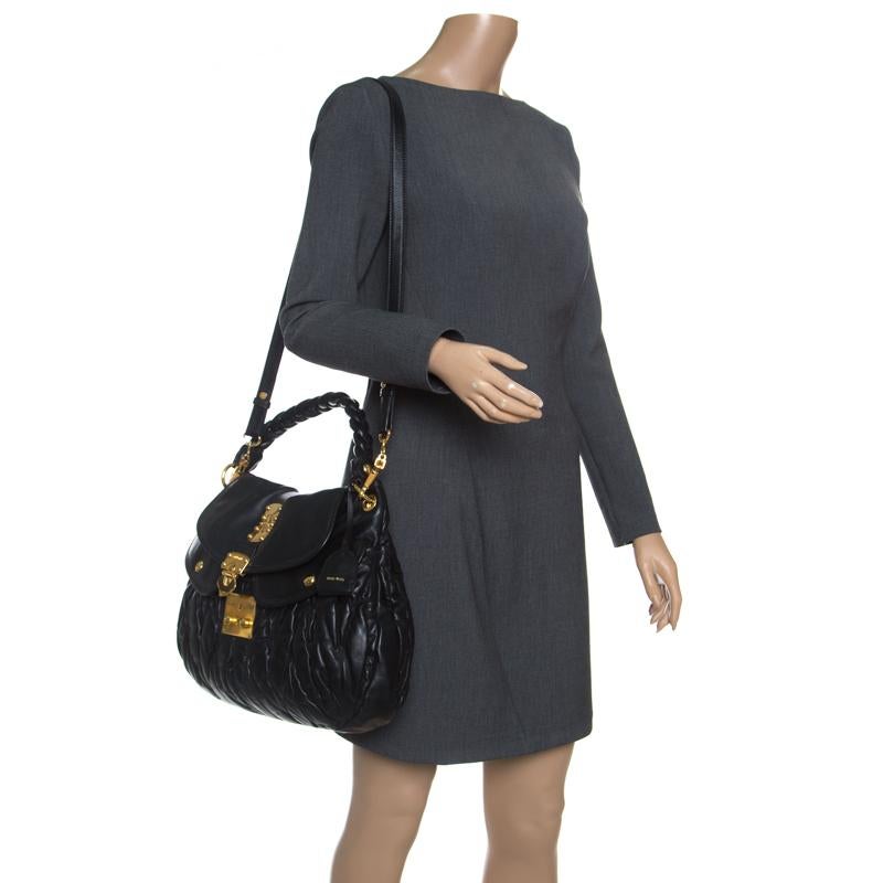 Miu Miu Black Matelasse Leather Coffer Hobo In Good Condition In Dubai, Al Qouz 2