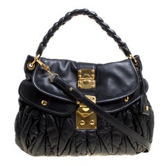 Miu Miu Black Matelasse Leather Coffer Hobo