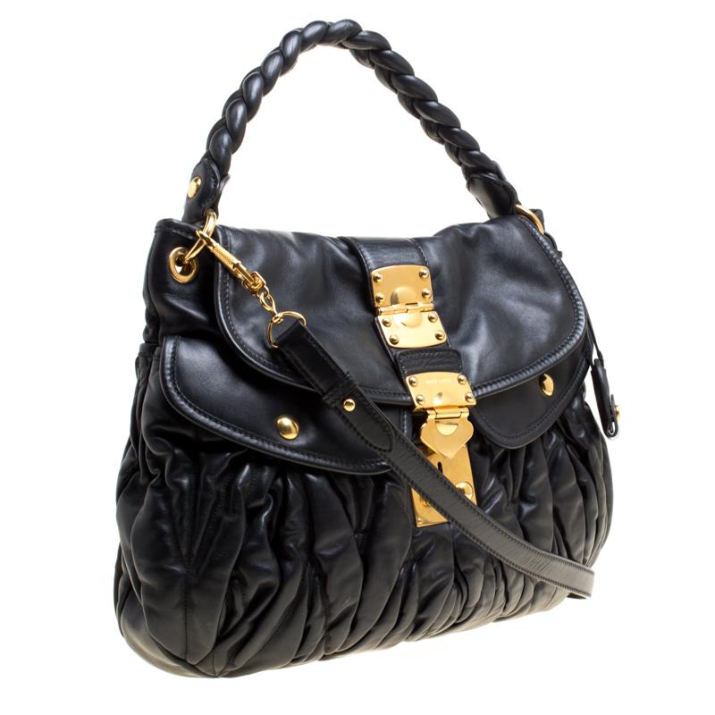 Miu Miu Black Matelasse Leather Coffer Hobo 3