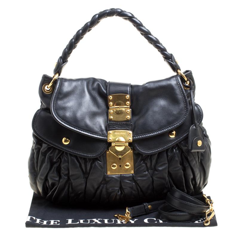 Miu Miu Black Matelasse Leather Coffer Hobo 4