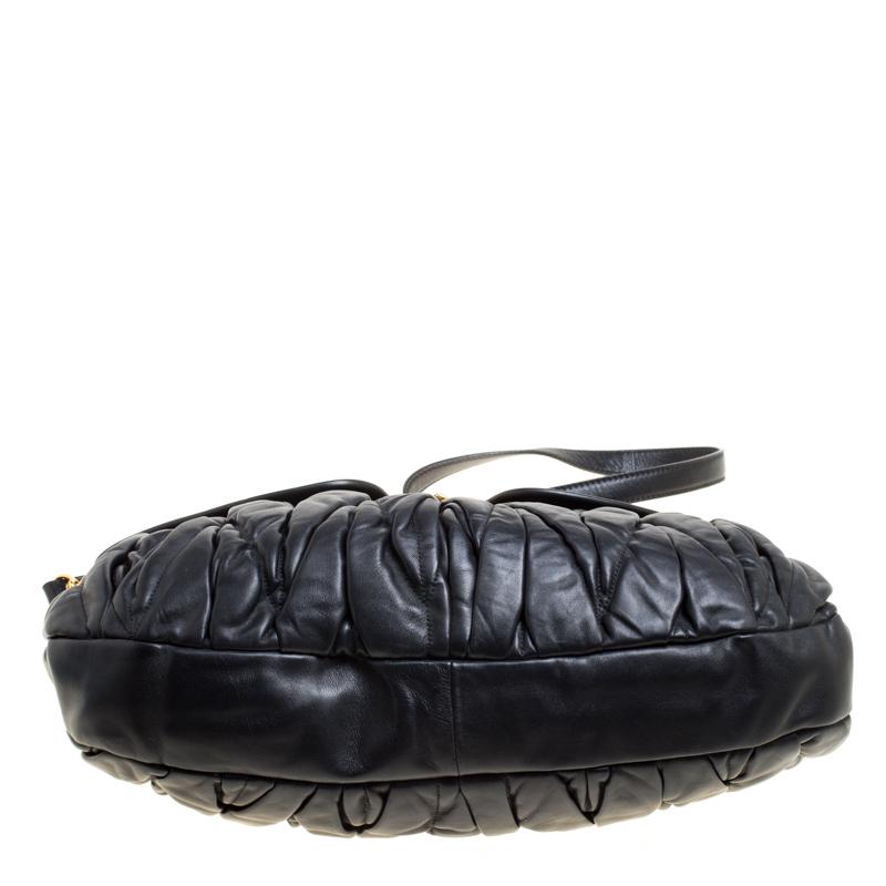 Miu Miu Black Matelasse Leather Coffer Hobo 5