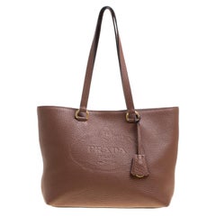 Prada Brown Vitello Daino Leather Shopper Tote