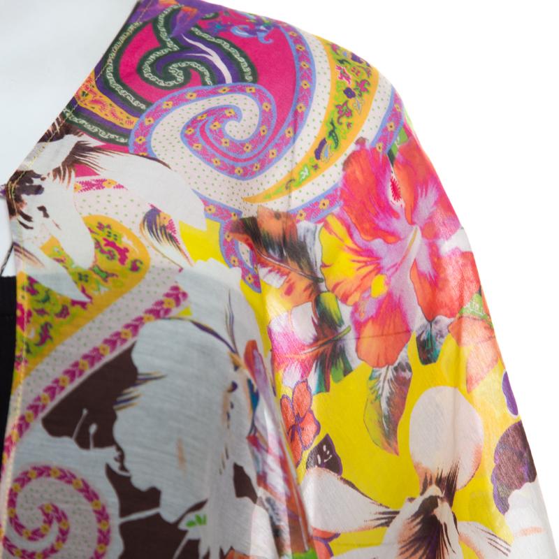 Etro Multicolor Floral Printed Cotton Silk Kaftan Tunic L In New Condition In Dubai, Al Qouz 2