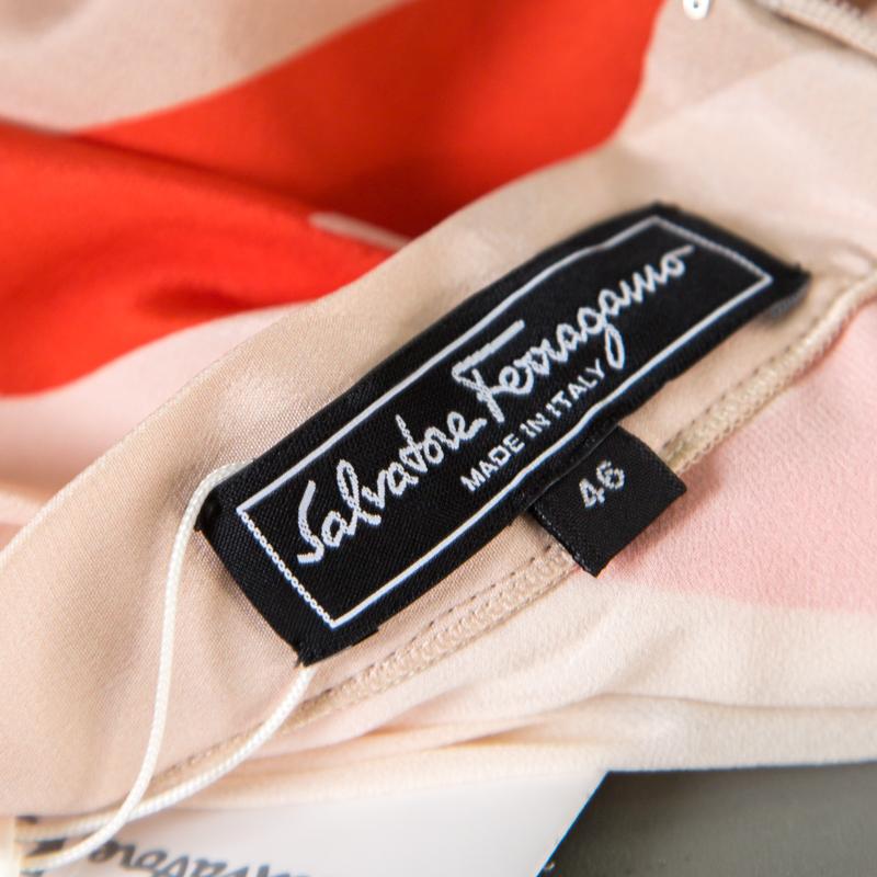 Salvatore Ferragamo Multicolor Houndstooth Pattern Pleated Silk Skirt L In New Condition In Dubai, Al Qouz 2