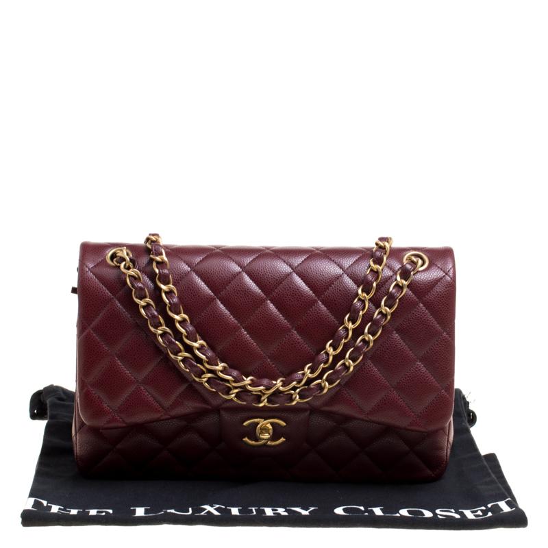 Chanel Burgundy Quilted Caviar Leather Jumbo Classic Double Flap Bag 4