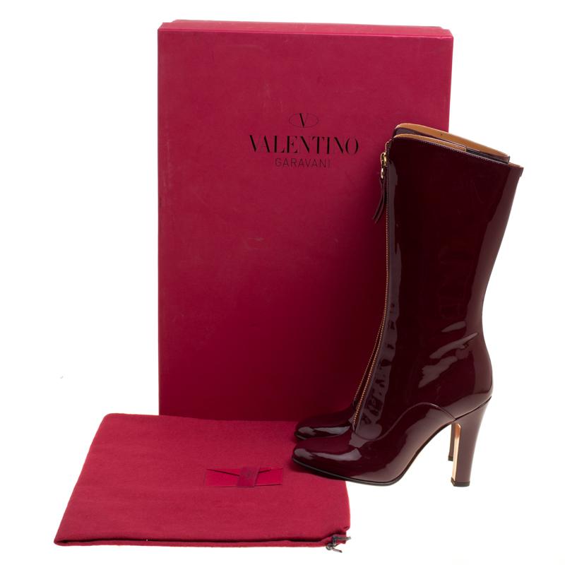 Valentino Crimpson Red Patent Leather Zip Detail Mid Calf Boots Size 37.5 3